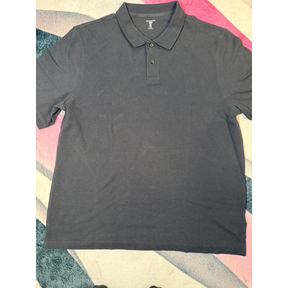 Amazon Essentials Mens Short Sleeve Polo Shirt Black Regular Fit XL Pique Cotton